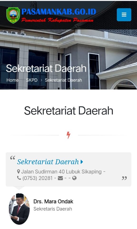 Mara Ondak Masih Tercantum sebagai Sekda di Situs Resmi: Pemkab Pasaman Perlu Segera Perbarui Data Pejabat Publik