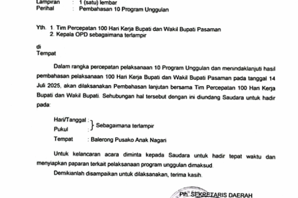 Pemerintah Pasaman Tinjau Pelaksanaan 10 Program Unggulan 100 Hari Kerja Percepat 10 Program Unggulan 100 Hari Kerja Pemkab Pasaman