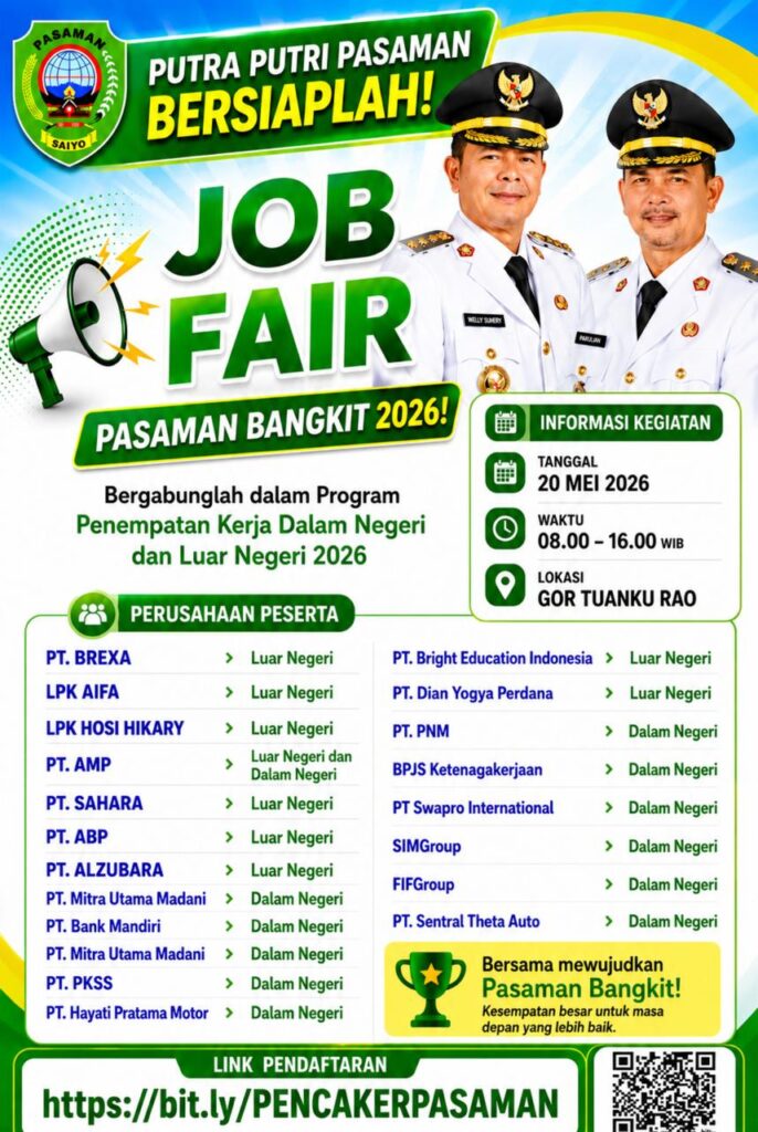 Job Fair Pasaman 2026 menyediakan lebih dari 2.000 lowongan kerja bagi masyarakat