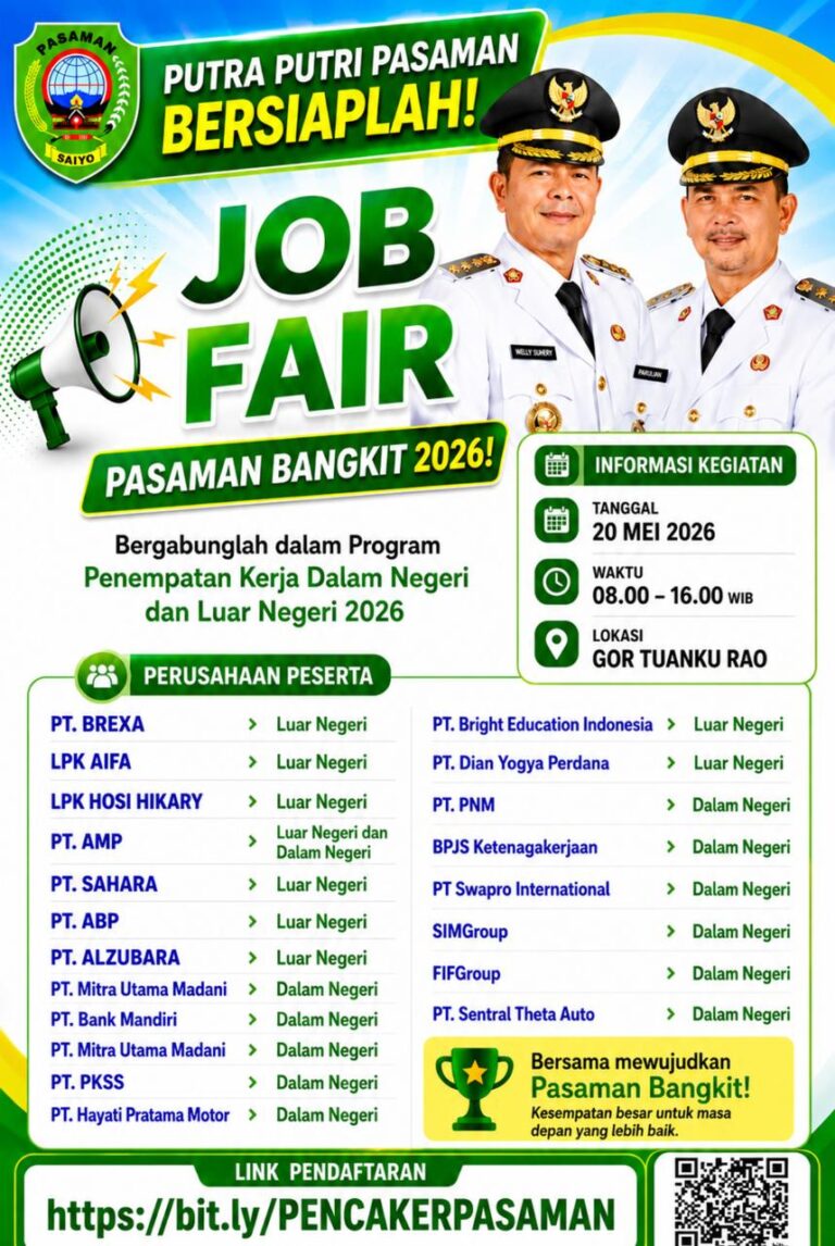 Job Fair Pasaman 2026 menyediakan lebih dari 2.000 lowongan kerja bagi masyarakat