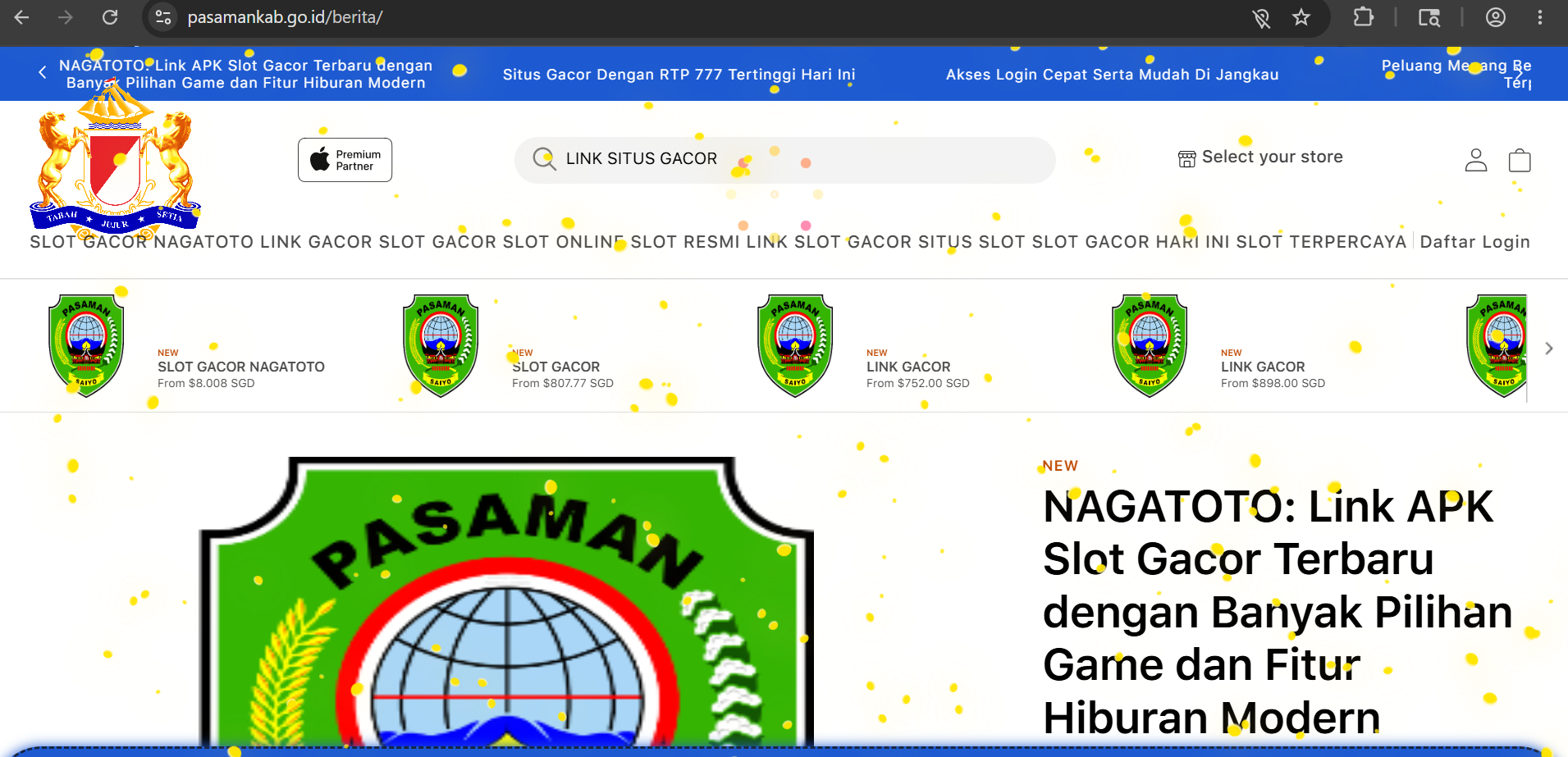 Tampilan website pasamankab.go.id yang diduga diretas dan menampilkan promosi judi online